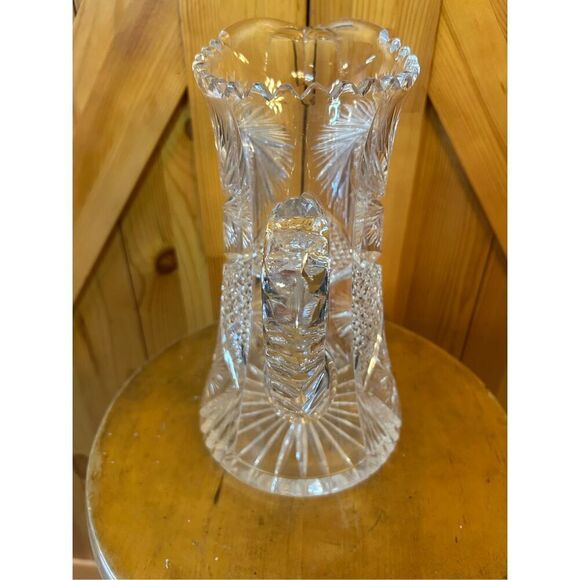 Antique AMERICAN BRILLIANT Clear Cut Glass Starpoint Pinwheel Sawtooth Pitcher ( - Picture 4 of 6